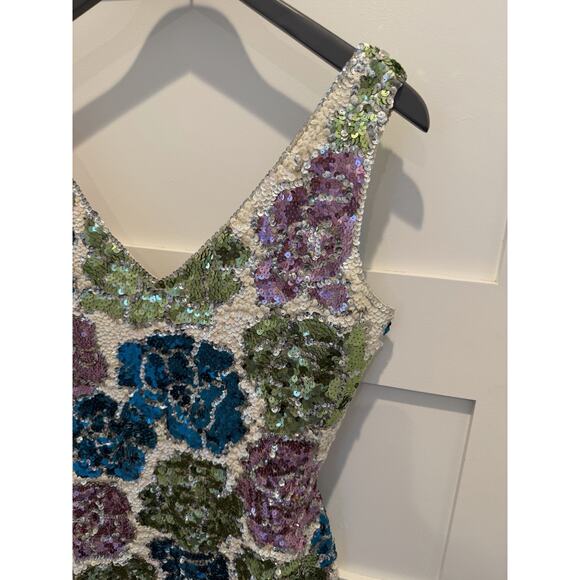 Vintage Gene Shelly's Boutique Internationale Womens Sequin Dress 8 Floral Mini - Picture 8 of 16